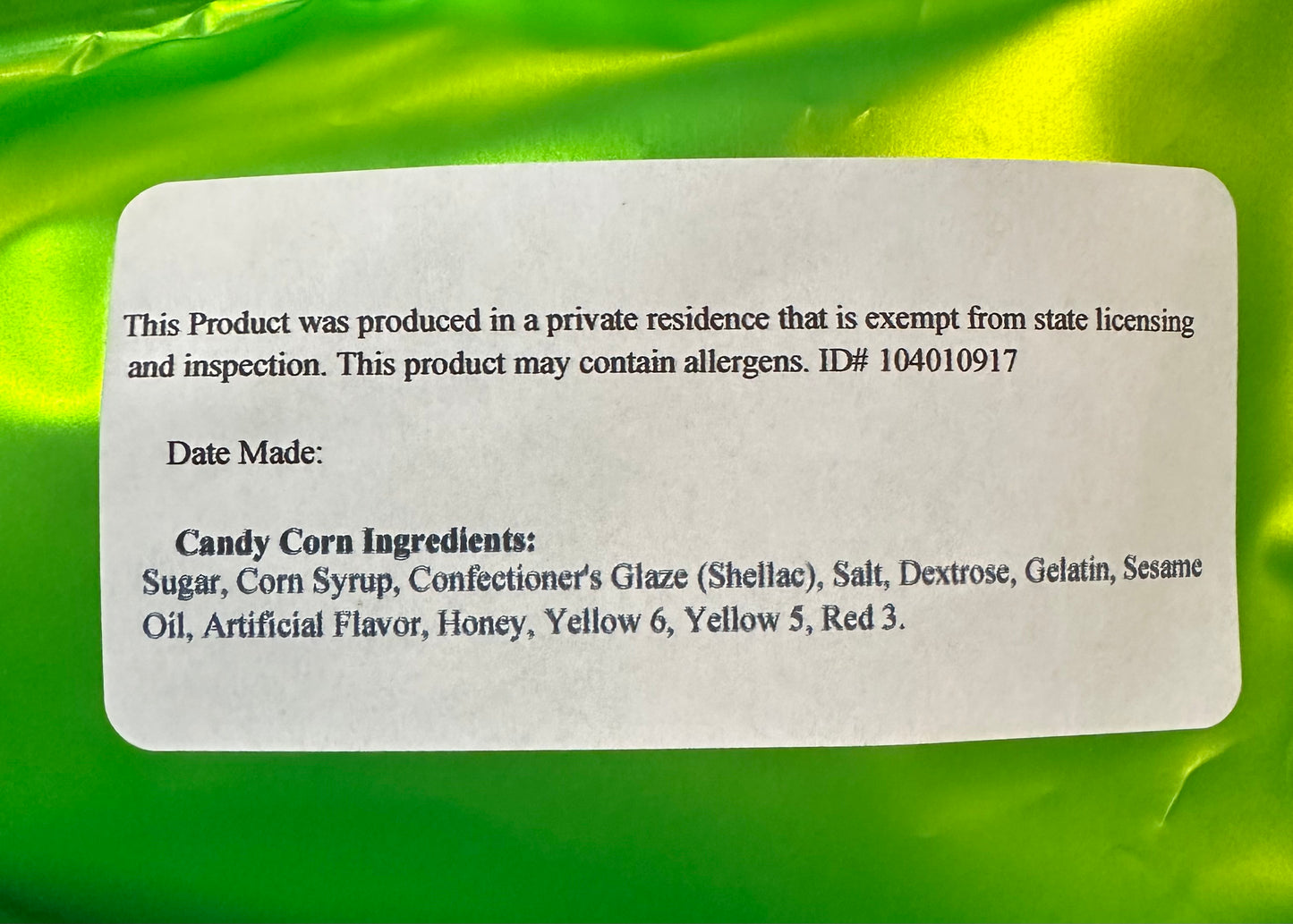 Freeze dried Candy Corn